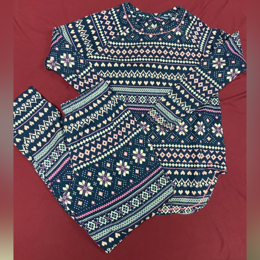 Cuddl Duds Navy and Pink Patterned Pajama Set